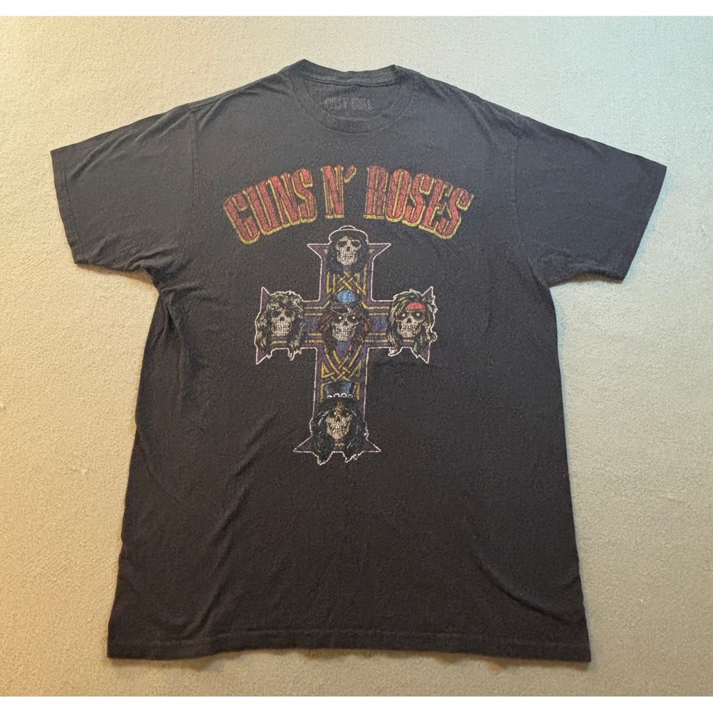 Guns N Roses Graphic T Shirt Mens L Black Appetite for Destruction Cross Band